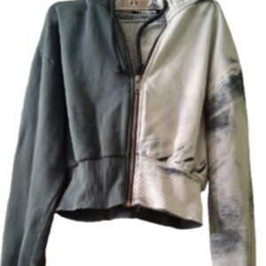 Zara Womens Size S Blue Zipper Front Cropped Relaxed Paint Splash Hoodie